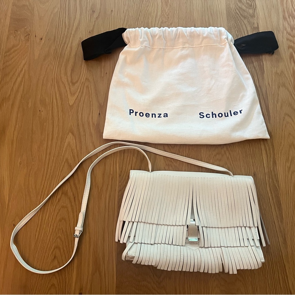 Proenza Schouler White calfskin Leather Crossbody Lunch Bag with Fringe